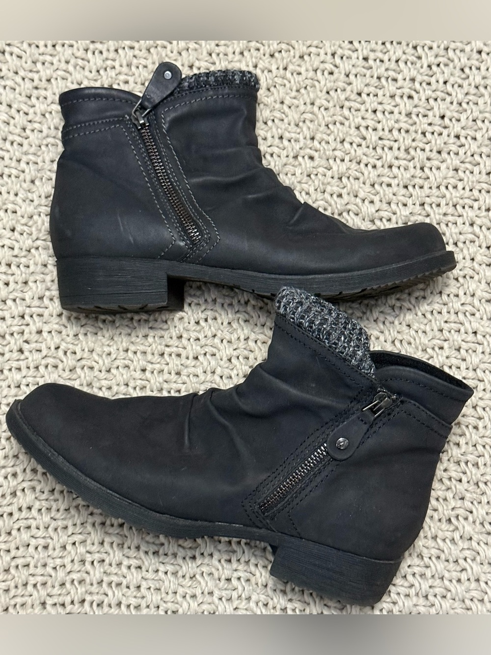 Sporto Black Knit-Cuff Side-Zip Ankle Boots Size 7